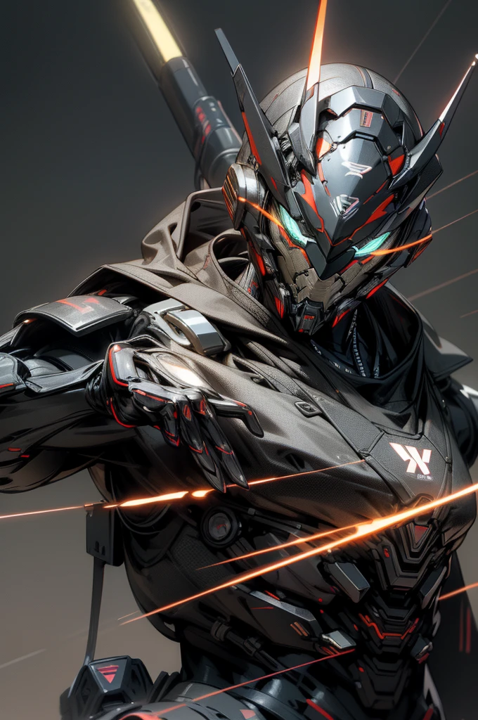 (Best quality)), face front to the viewer, ((masterpiece)), 3D, 4K, cyberpunk, On the mountain top, warrior is holding a lightning bolt, Kamen Rider｜metals｜Carbon fiber texture｜metallic luster｜Red and black color scheme｜Premium materials｜neon-light-effect