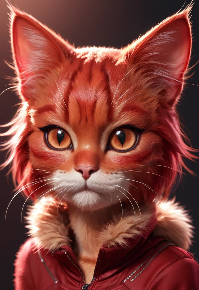 red cat girl, anthropomorphic cat, toned body full of fur, showing midriff, highly detailed face, highly detailed eyes, full body, whole body visible, full character visible, soft lighting, high definition, ultra realistic, 2D, 8K, digital art