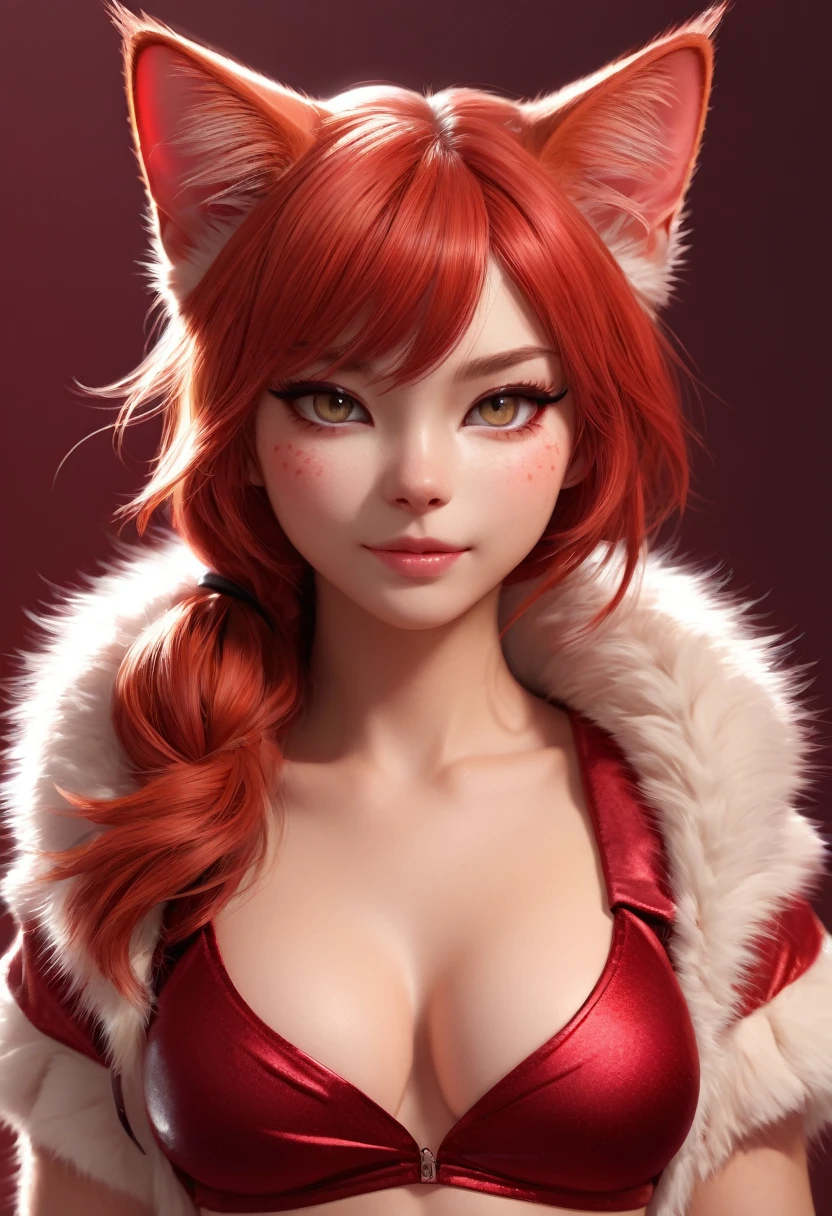 red cat girl, anthropomorphic cat, toned body full of fur, showing midriff, highly detailed face, highly detailed eyes, full body, whole body visible, full character visible, soft lighting, high definition, ultra realistic, 2D, 8K, digital art