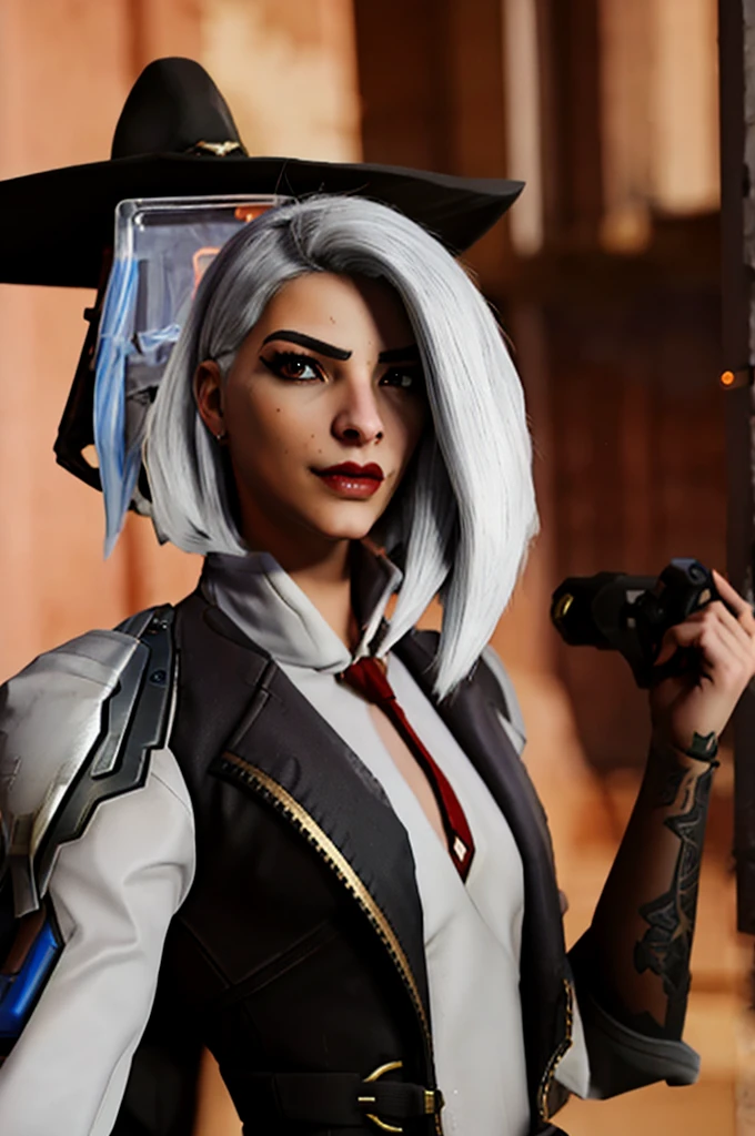 Ashe (Overwatch), selfie-shot, a woman, depth of field, business woman