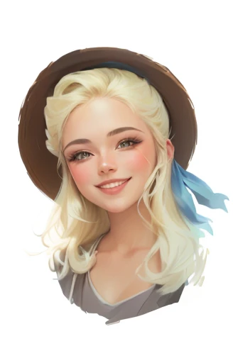 a drawing of a woman with a hat and a smile, stylized portrait, painted in high resolution, painted in anime painter studio, digital painted, # 1 digital painting of all time, #1 digital painting of all time, digital matt painting, halfbody portrait, painted character portrait, inspired by Chica Macnab, 3/4 bust, digitial painting