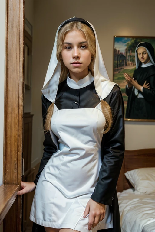 ((best quality)), ((masterpiece)), (detailed), girl, blonde hair, nun suit,