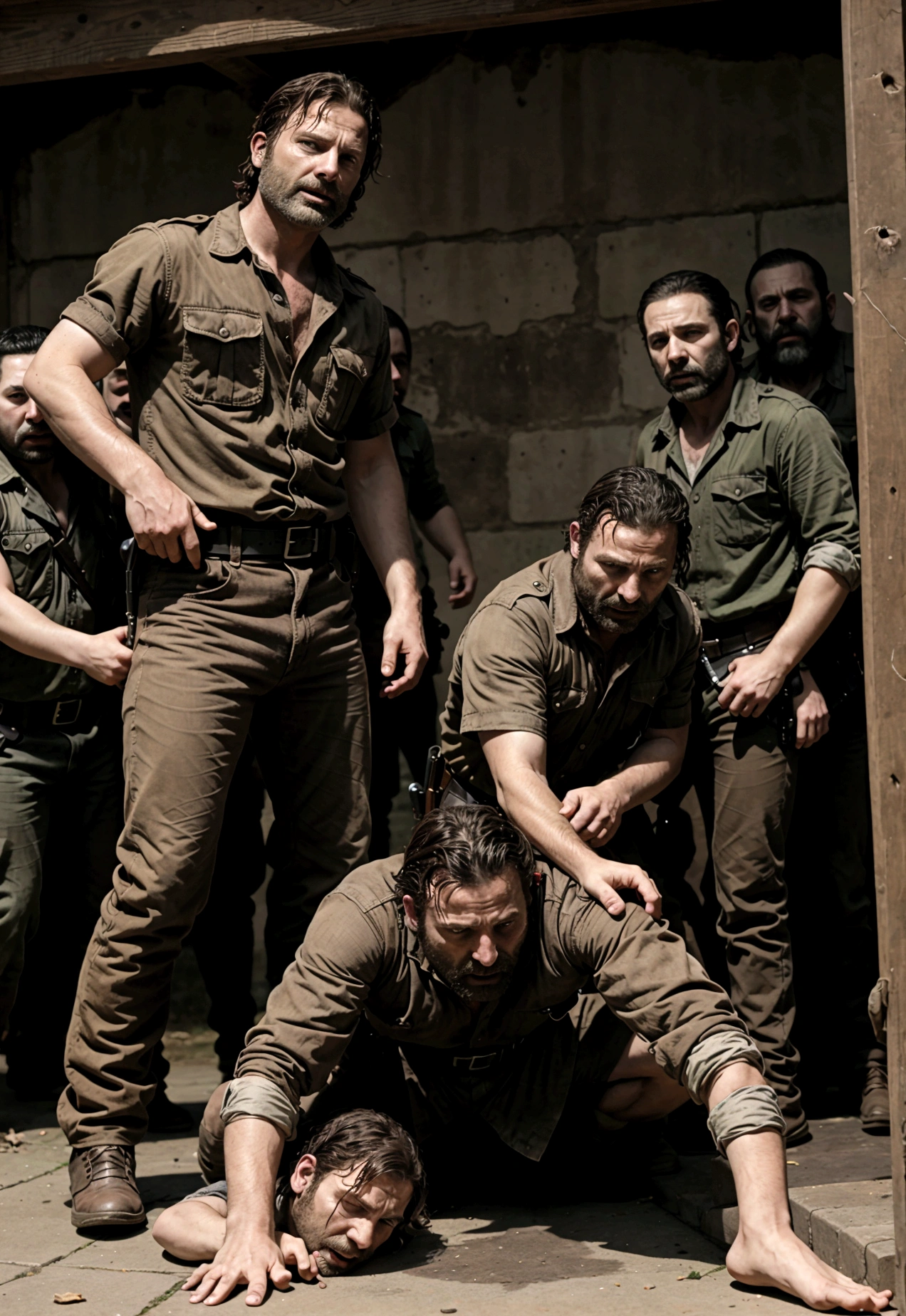 Rick Grimes getting bullied by a bunch of dwarfs