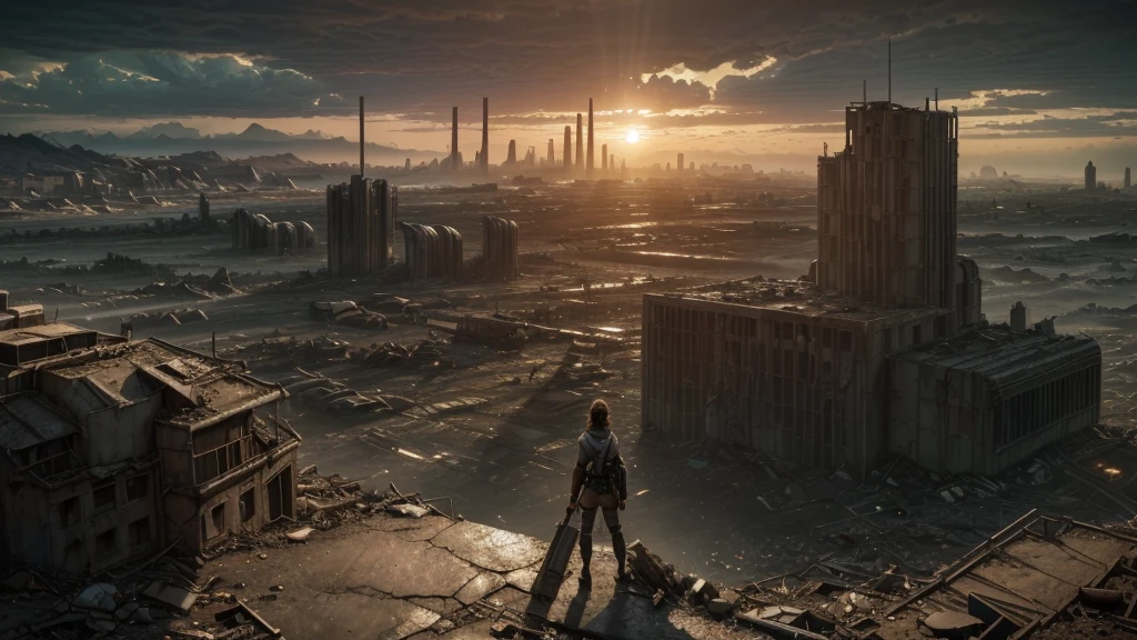(best quality,4k,8k,A high resolution,master part:1.2),ultra-detalhado,(scenic view), (((post-apocalyptic city, atmosfera desoladora, dystopian landscape)))