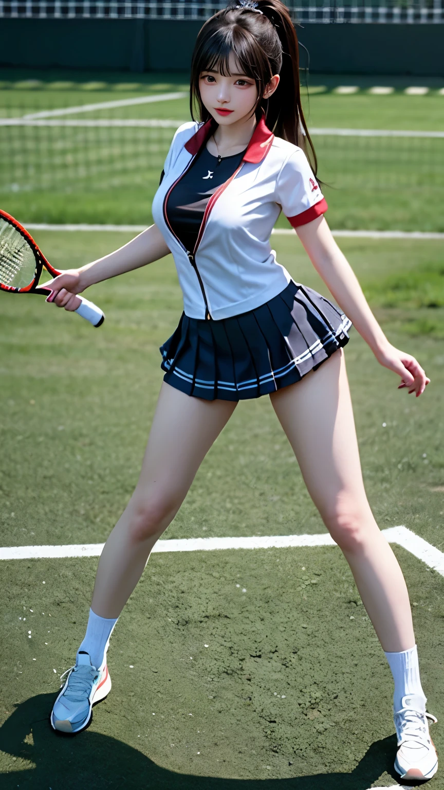 (Very delicate and beautiful:1.2)super model,,Big Breasts,Beautiful breasts,voluptuous,【bike shorts】,,【3girls】,,Highest quality, High resolution, 8K,Kick in a hurry,Tennis Wear.mini skirt