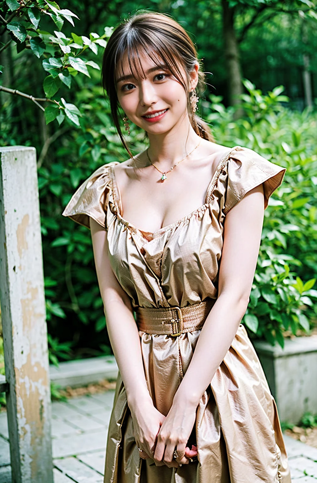 （（Cream hair color、砂浜でsmileで撮影:1.4））、Sleeveless、Outdoor shots、Cute clothes、Tie your hair、Cream hair color、Leather Belt、Her huge breasts are obvious even through her clothes..、Small earrings、Light brown hair color、Tie your hair:1.4））、Shiny Hair、Light beige hair color、Background Blur、Braid only the front hair、Light brown hair、｛｛Cowgirl Shot｝｝、（（Close-up shot from the waist up、Big Breasts:1.4））、Big Breasts、にっこりsmile、Silk clothing、服からでも分かるBig Breasts、Braid only the front hair、Cowboy  gorgeous white collared silk shirt and a brown skirt、Elegant attire、Luxury Bags、素敵なsmile、（（Revealing clothing））、Full body photo、ring、Short skirt、Tuck your hair behind one ear、Silver Necklace、smile、 Elegant ponytail、Caustics、Highly detailed photos、Very beautiful and ideal short hair、Big Breasts、Super no makeup、(8K、RAW Photos、Highest quality、masterpiece:1.2)、(Realistic、Realistic)、1 Girl、((Big Breastsショートヘア、Looking into the camera:1.4))、Hair blowing in the wind
