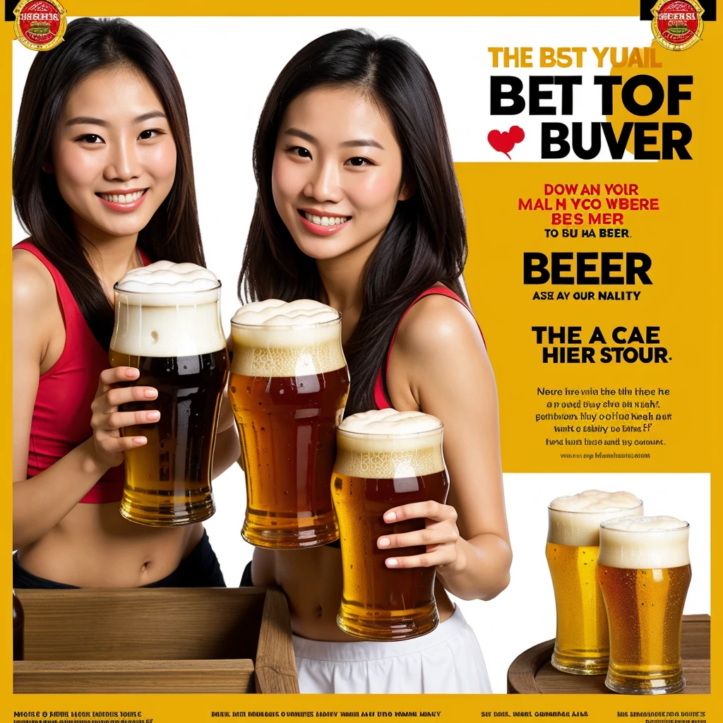 ((best quality)), beer promotion flyer, asian beauty, cheer post, two glasses of beers