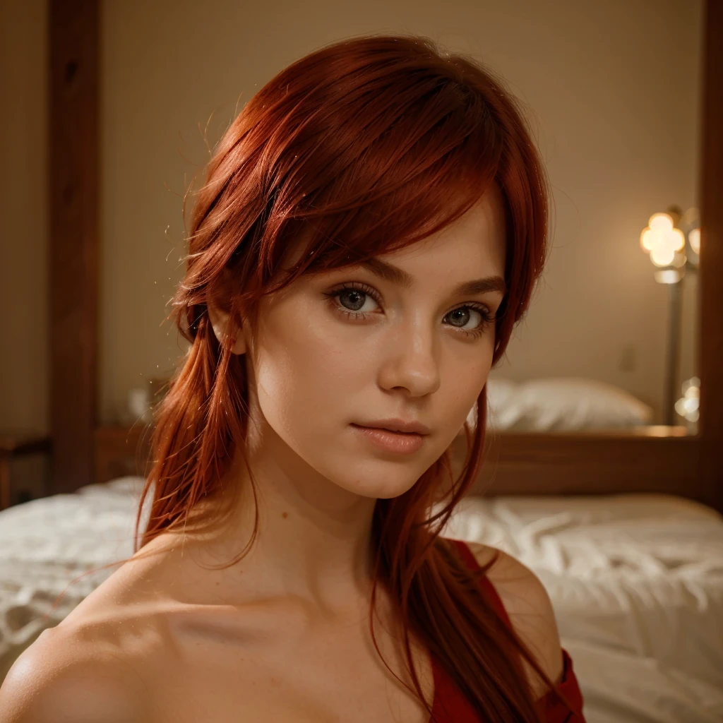 girl red hair a beautiful pose for camera 4k 8k