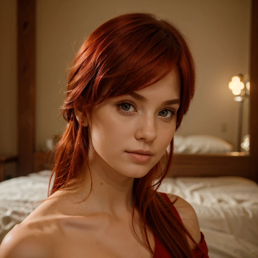 girl red hair a beautiful pose for camera 4k 8k
