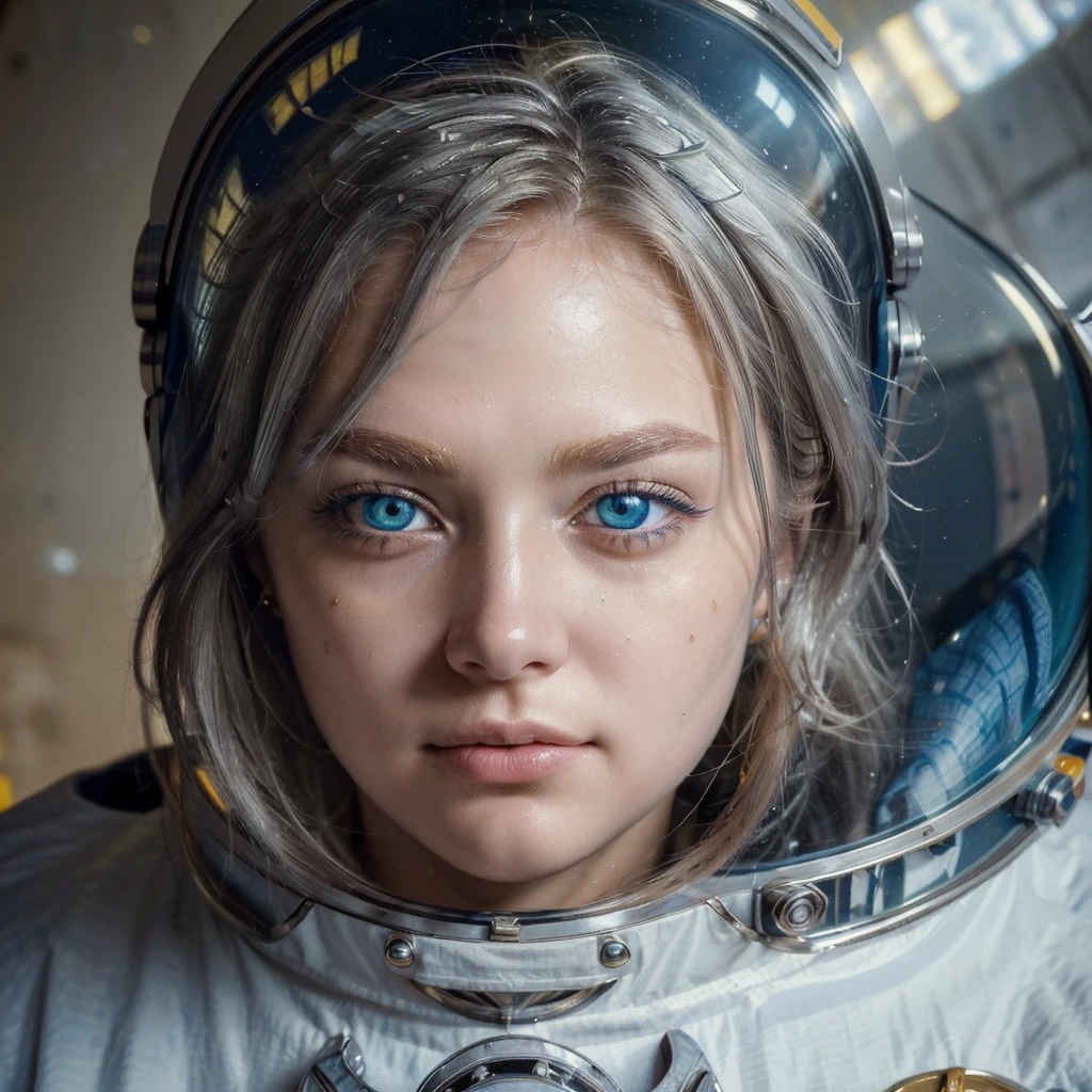 (A best quality masterpiece in close-up:1.5)0.9], (space and astronaut:1.2) (messy silver hair:1.1) (yellow eyes with heterochromia and blue eyes:1.2) (space helmet:1.0) (colorful stars in the eyes:1.0) (radiant light:1.1) (large lips:0.9)