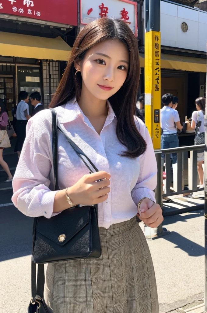 ((Highest quality)), ((masterpiece)), (detailed), Japanese,Street Corner,Beauty,Office Lady