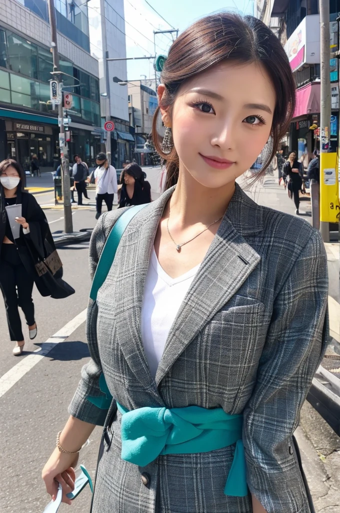 ((Highest quality)), ((masterpiece)), (detailed), Japanese,Street Corner,Beauty,Office Lady