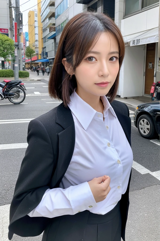((Highest quality)), ((masterpiece)), (detailed), Japanese,Street Corner,Beauty,Office Lady