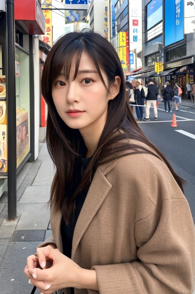 ((Highest quality)), ((masterpiece)), (detailed), Japanese,Street Corner,Beauty,Mature Woman