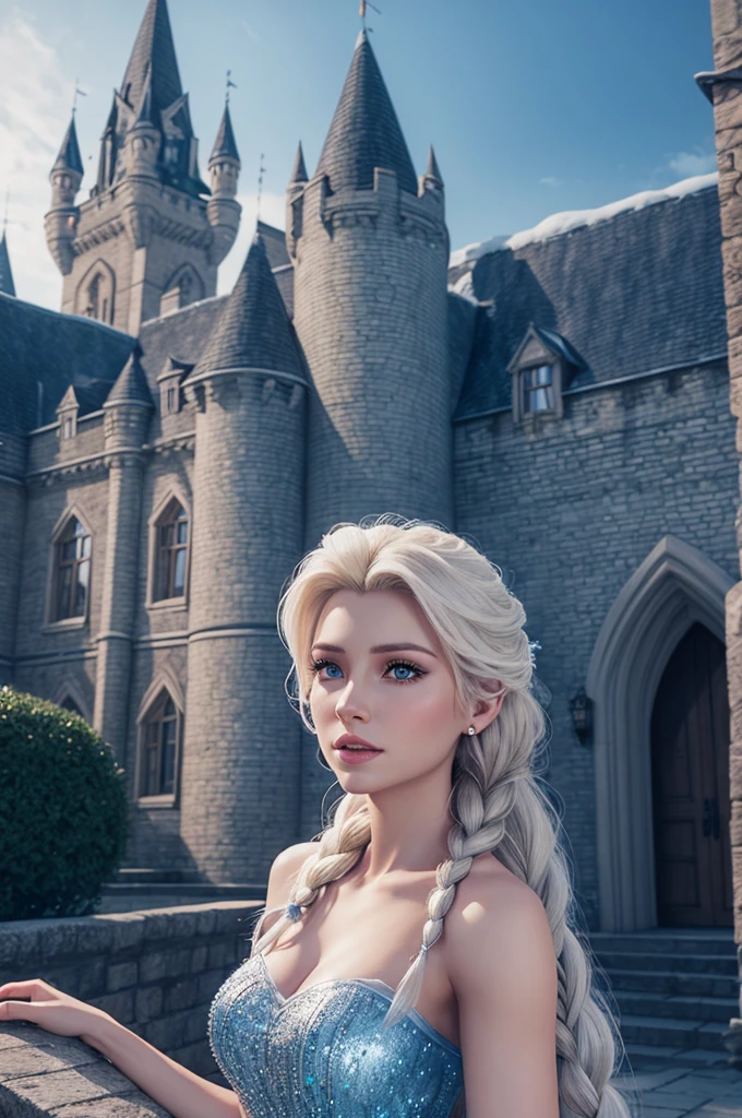 Create a realistic image of Elsa in your castle