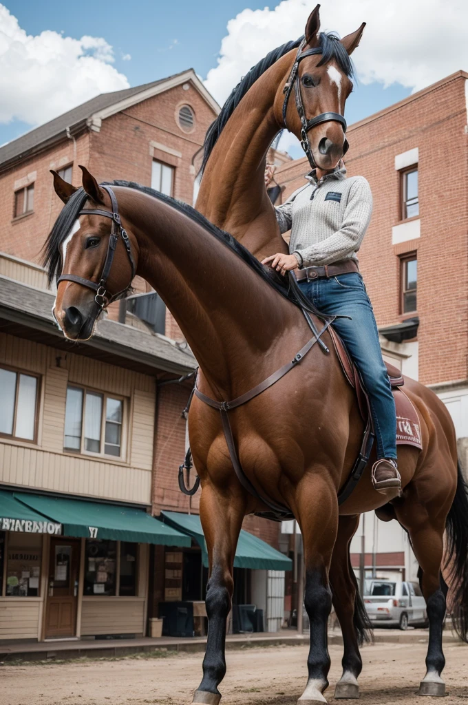 a giant horse in a small towna giant horse in a small town