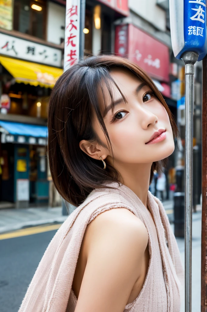((Highest quality)), ((masterpiece)), (detailed), Japanese,Street Corner,Beauty,Mature Woman