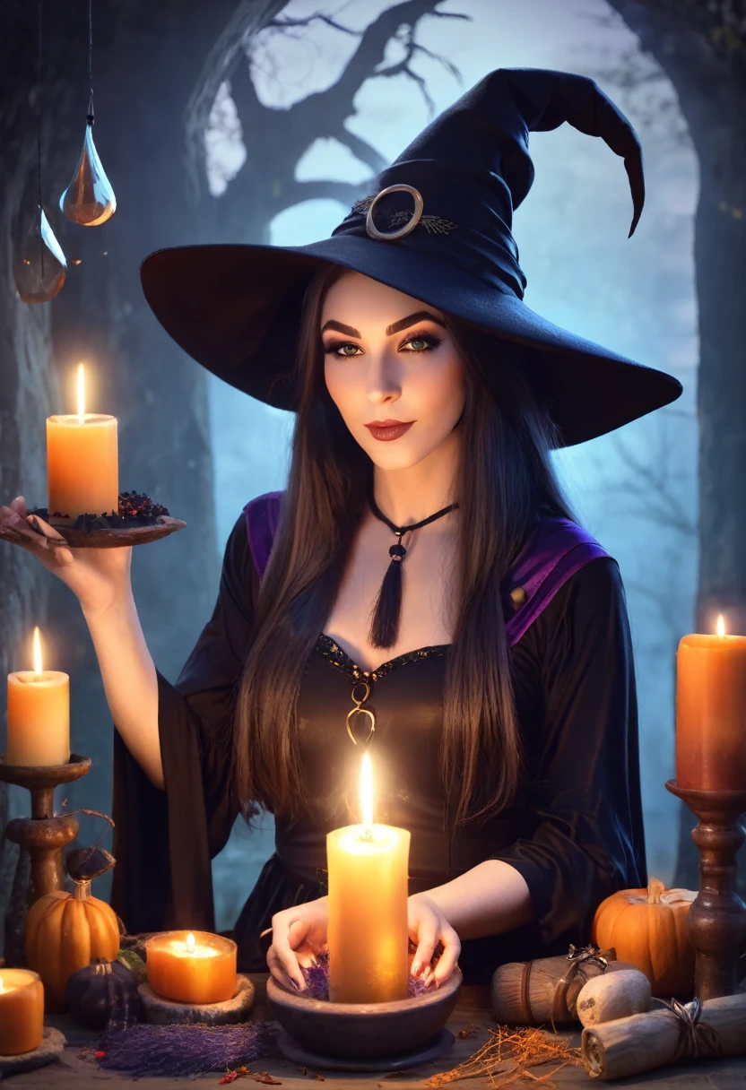 Beautiful witch girl making witchcraft