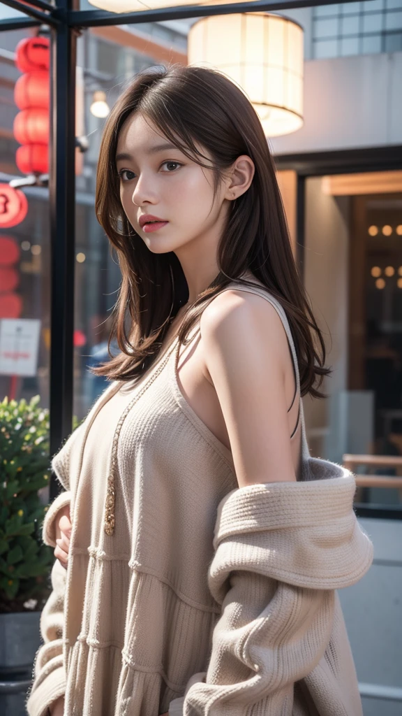 Ultra HD, upscale, first class quality, Super detailed, Reality, 8K, RAW photos, best quality, masterpiece, Attractive girl, pretty girl, Brown hair, Shoulder-Length Layering, Japanese Idol, complicated, fashionable, Women's shirts, Model posing, Wet