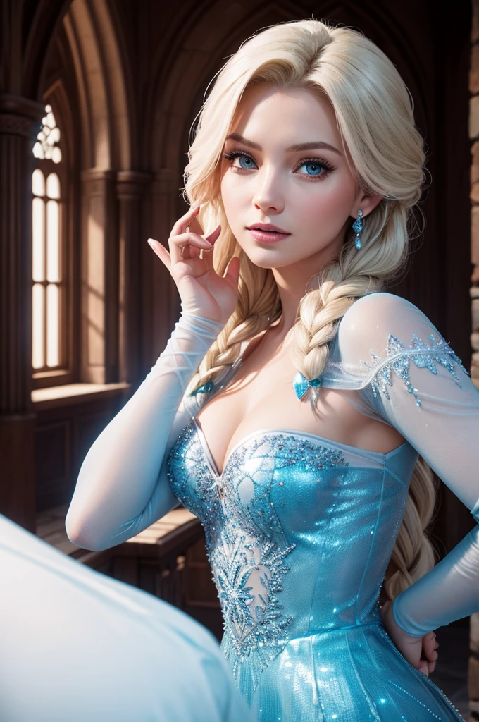 Create an image of Elsa in your castle in 4k
