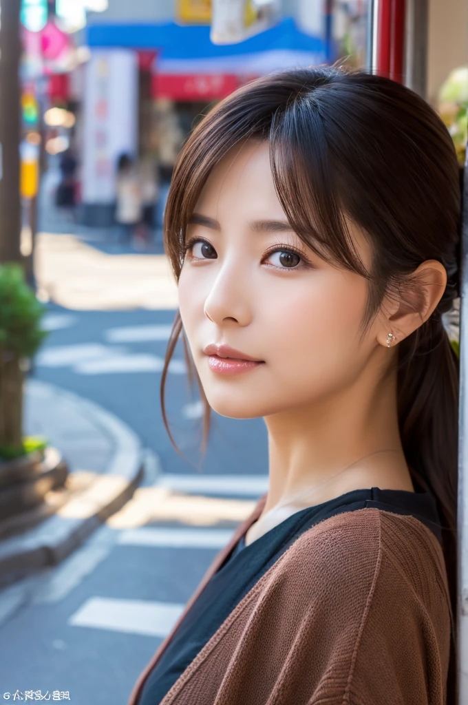 ((Highest quality)), ((masterpiece)), (detailed), Japanese,Street Corner,Beauty,Mature Woman