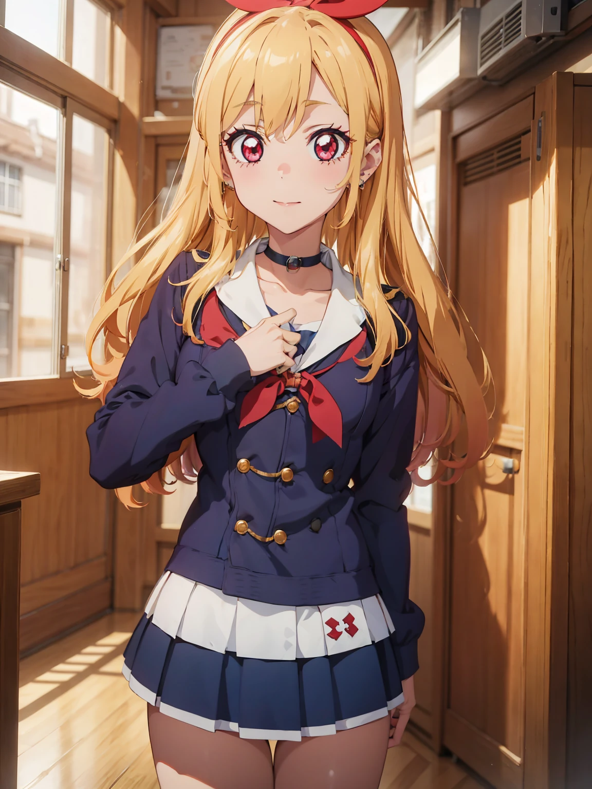 aikatsu,Blonde_HAIR,hoshimiya ichigo,hight resolution, absurdres, best_Quality, Ultra_Detailled, 8K, extremely_clear, photo, beautiful, Beautiful face, Scharp Focus, HDR, 1girl, Clean eyes, very wide-eyed,cyberpunk megacity background , hanabi, Beautiful face, very red areola, standing , very seductive pose, very young, teen, no bra, bare chest, No Top, NSFW, Blond long hair with red ends, pierced ears, marin kitagawa,