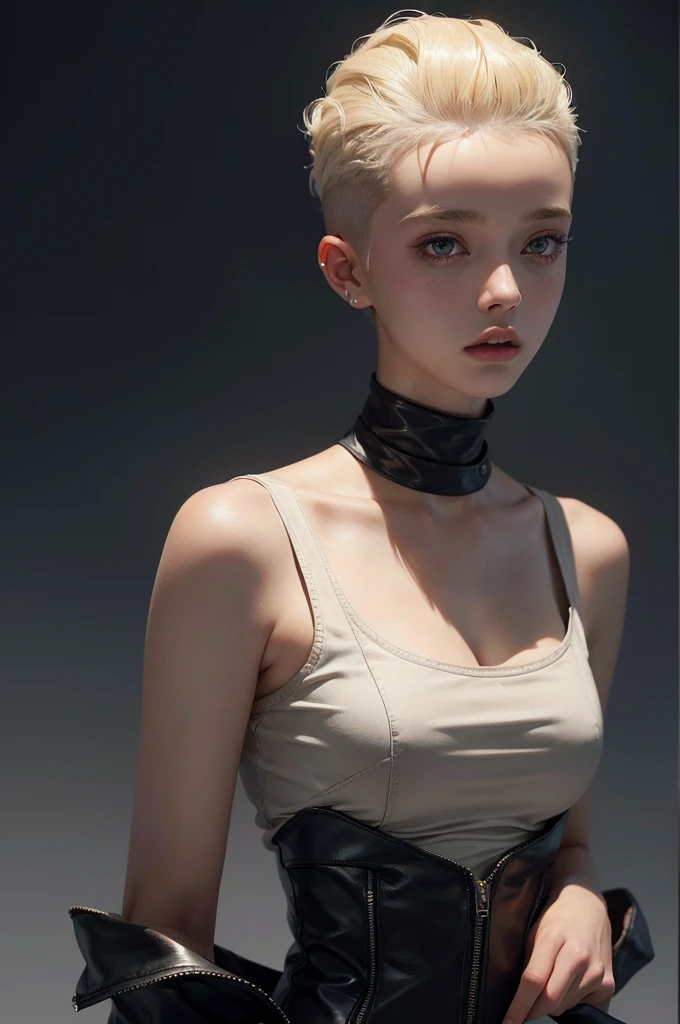 a 20 yo woman, blonde, (hi-top fade:1.3), dark theme, soothing tones, muted colors, high contrast, (natural skin texture, hyperrealism, soft light, sharp)