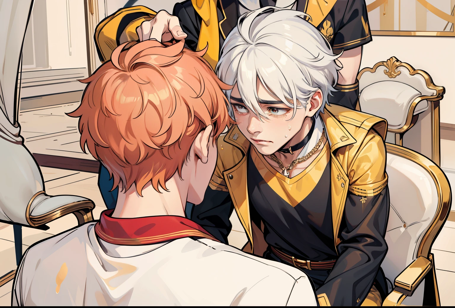 He has golden tears on his face He is crying His tears are golden