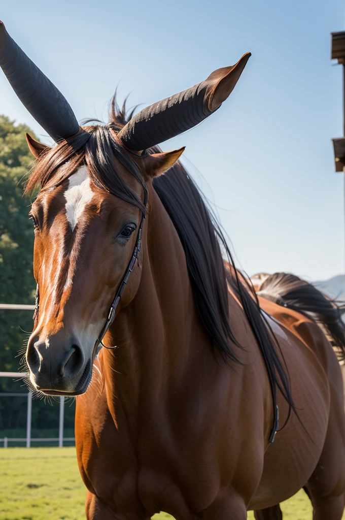 a horse with two long horns on its head