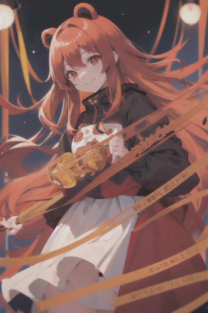 Girl in a bear costume、Hair color is golden、long hair、
Wavy hair、Red eyes、smile