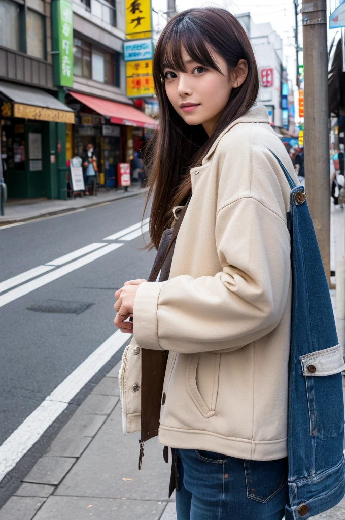 ((Highest quality)), ((masterpiece)), (detailed), Japanese,Street Corner,Beauty,Lady