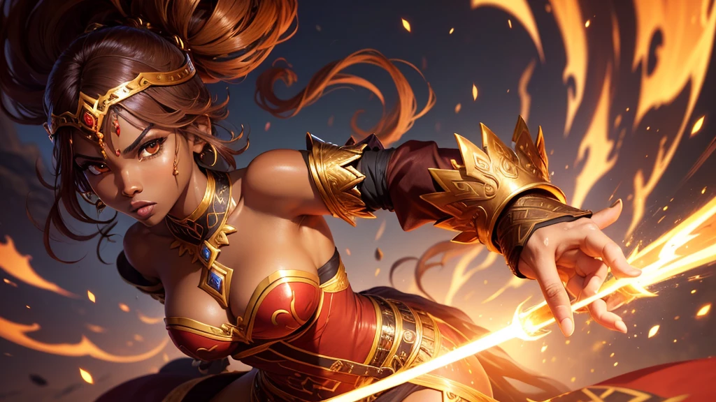 warrior woman, africana, appealing, brown dress, Strength, might, Lumiere, Godlike, elsword, determined