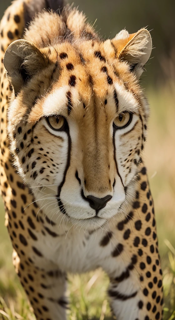 Body Portrait, 8k, Narrow and beautiful eyes, Dindal effect, masterpiece, 最high quality, high quality, High resolution, Highly detailed photos, ((Cheetah Hunting for Prey))