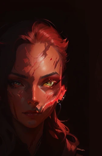 there is a digital painting of a woman with a strange face, an expressive digital painting, glowing crimson head, digital drawing, low detailed. digital painting, digital illustration, digital painted, stylized portrait, digital sketch, red face, portrait demon half human, lowres, red faced, digital painting”, rendered art, red skinned, digital painting, digital illustration -