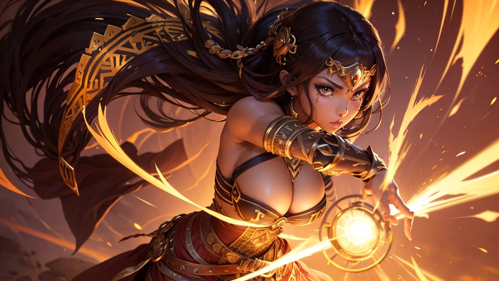 warrior woman, africana, appealing, brown dress, Strength, might, Lumiere, Godlike, elsword, determined