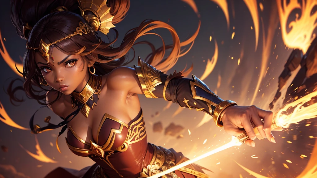 warrior woman, africana, appealing, brown dress, Strength, might, Lumiere, Godlike, elsword, determined