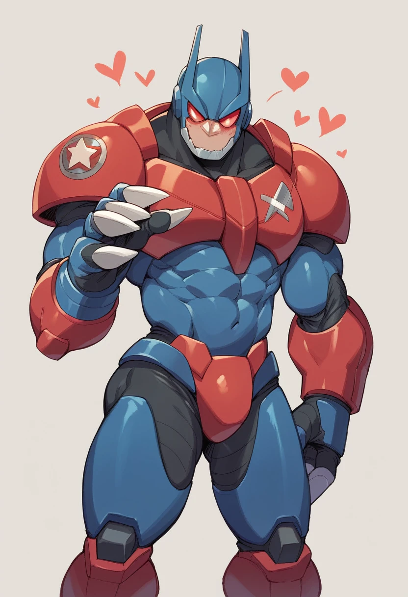 A bull is standing and showing claws having big nails like scratching something. It has a heart symbol on its middle chest like iron man. The theme colour will be green and red........ Use green for bull parts of image, use red for bear part and use blue for heart part