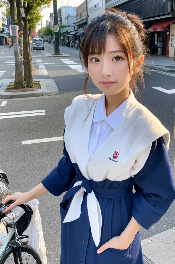 ((Highest quality)), ((masterpiece)), (detailed), Japanese,Street Corner,Beauty,housewife