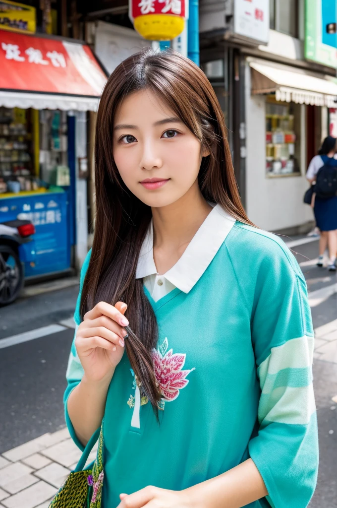 ((Highest quality)), ((masterpiece)), (detailed), Japanese,Street Corner,Beauty,housewife
