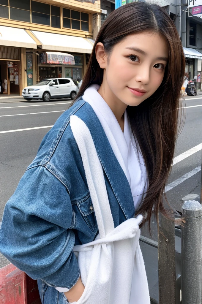((Highest quality)), ((masterpiece)), (detailed), Japanese,Street Corner,Beauty,housewife