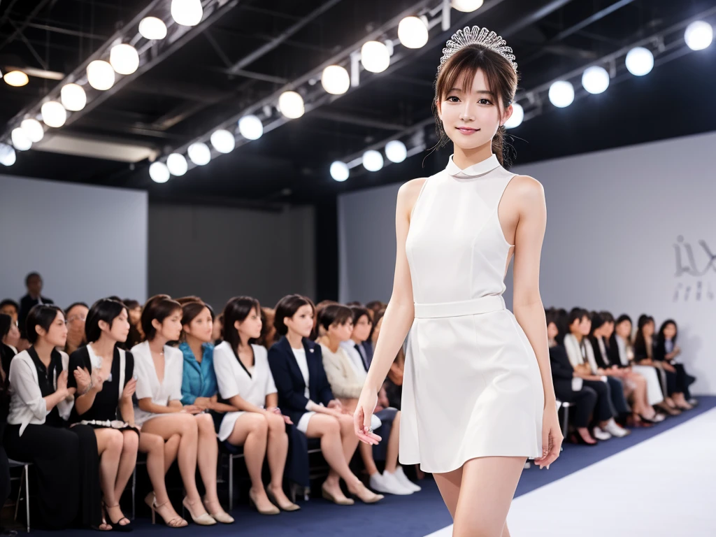 An extremely beautiful Japanese high school girl race queen who highlights her beautiful legs、She was photographed walking down the runway at a fashion show wearing Luxa's new underwear.、She is an eternal idol who combines a clean look with modern charm.。 She creates such beauty。 She feels her own warmth。 She creates a warm atmosphere。 We create beauty。 That's what I want to say。 In her full body photo、The figure features porcelain-like skin and golden hair that radiates a soft glow.。 This is probably、It captured the essence of her timeless charm.、This is the best shot ever.。 Each straight line and curve is carefully expressed.、Breathtakingly beautiful with impeccable detail。 This piece perfectly captures her timeless beauty.。 Divine Proportions、Sharp focus、Full-body photo taken by Kishin Shinoyama、high quality、High resolution、Detailed Background