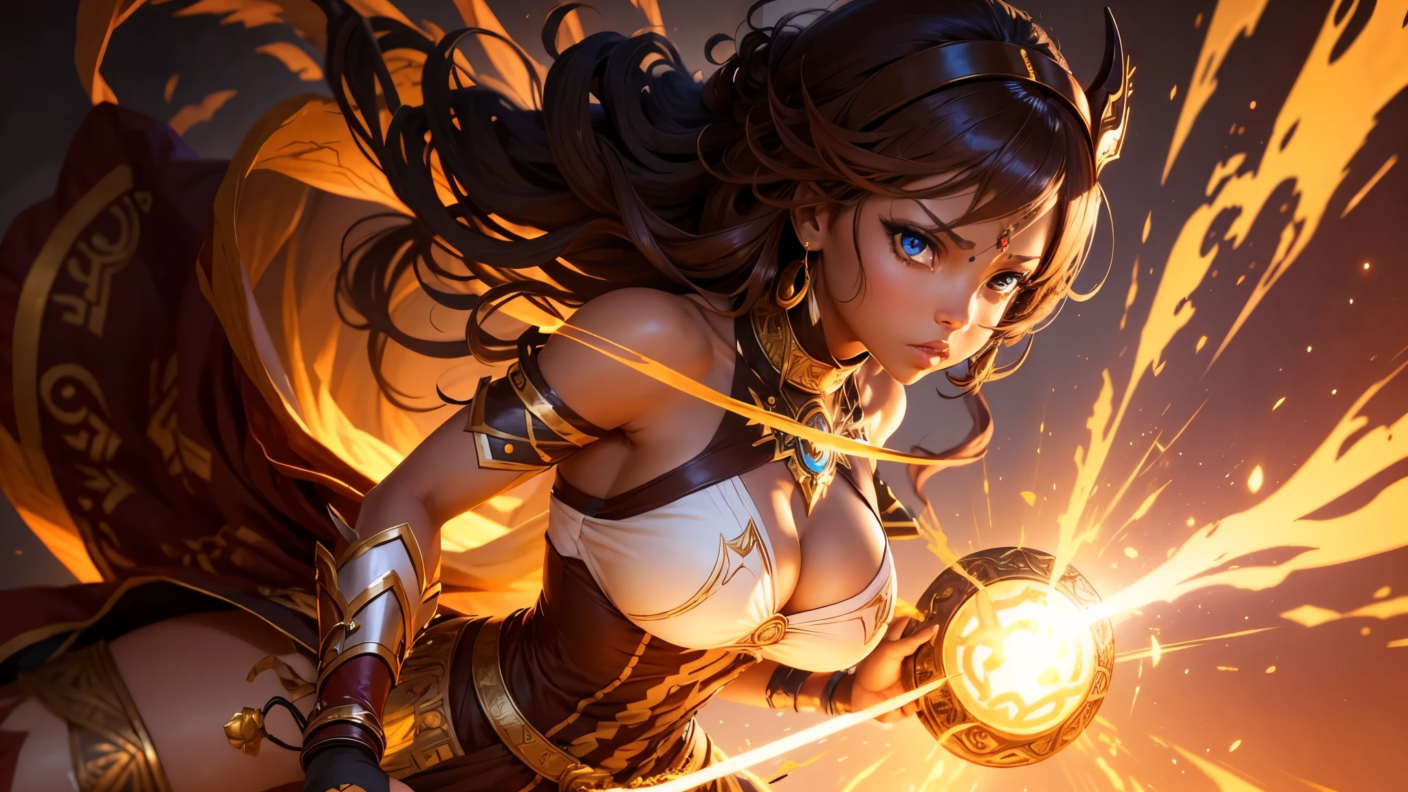 warrior woman, africana, appealing, brown dress, Strength, might, Lumiere, Godlike, elsword, determined