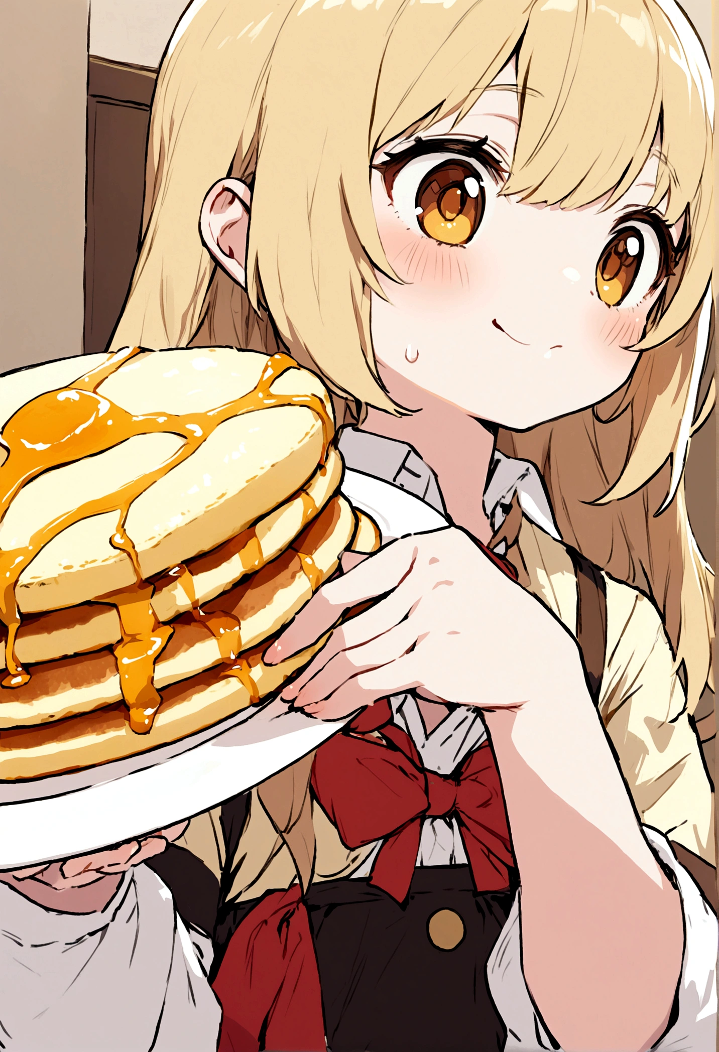 A Very cute girl that is holding a pancake