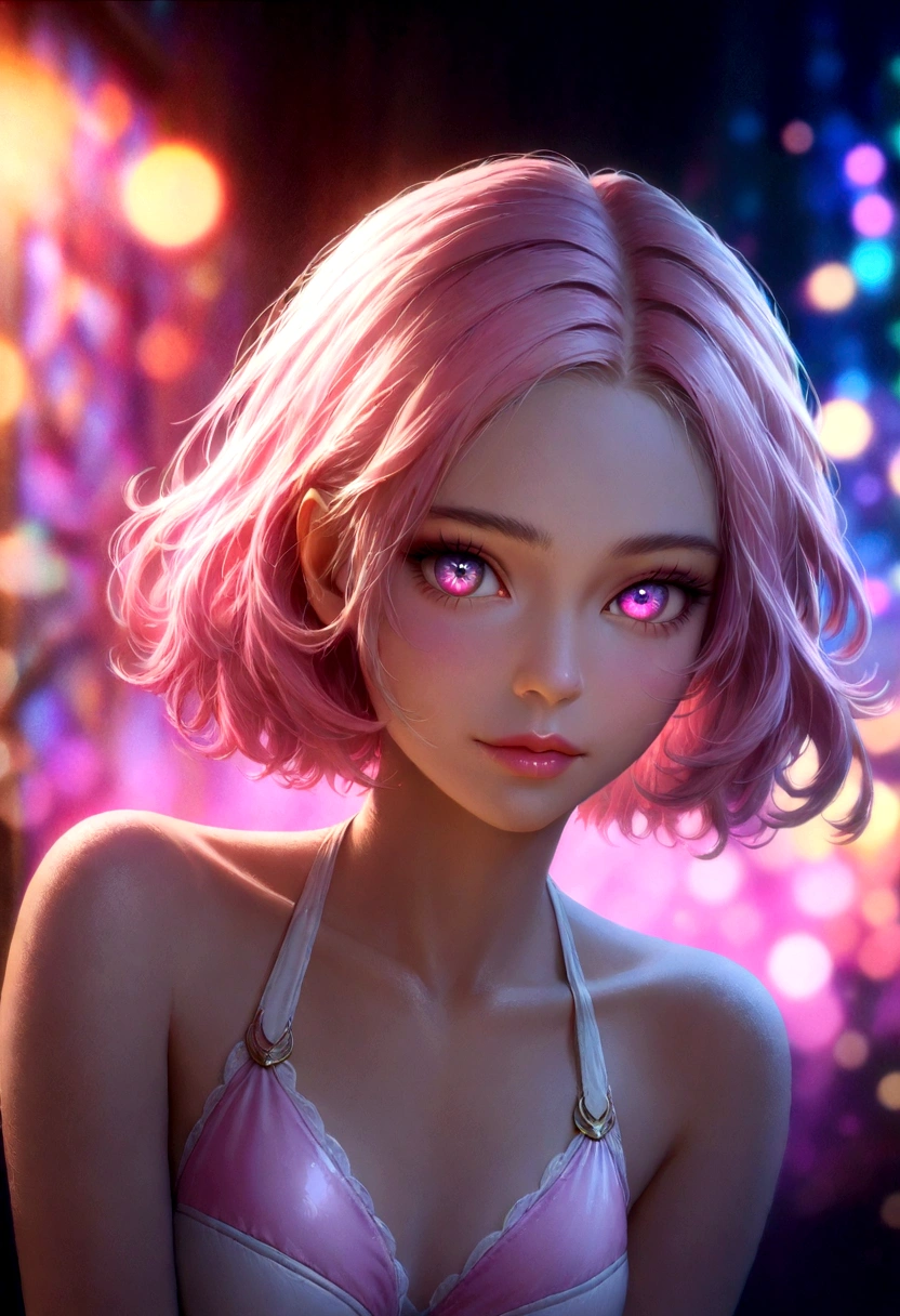 portrait of ((ohwx woman)) wearing pink and white swimsuit . high detail painting 8k resolution hd digital art trending on Artstation and behance detailed photo 85 acadmm f/1 1 4 rendered in octane engine unreal 5 with ambient light from the right side of her face colorful fish!! intricate details dramatic lighting hyper realistic volumetric shadows depth fog lens bokeh background award winning photograph portrait studio photography 35 