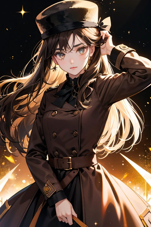 Moldova has dark brown hair in a style featuring two strands pushed out on either side of her head, and amber eyes.
sHe wears a brown, patched jacket, and a small hat Her hat is dark with a white ribbon tied around it. SPARKLE; GLITTER