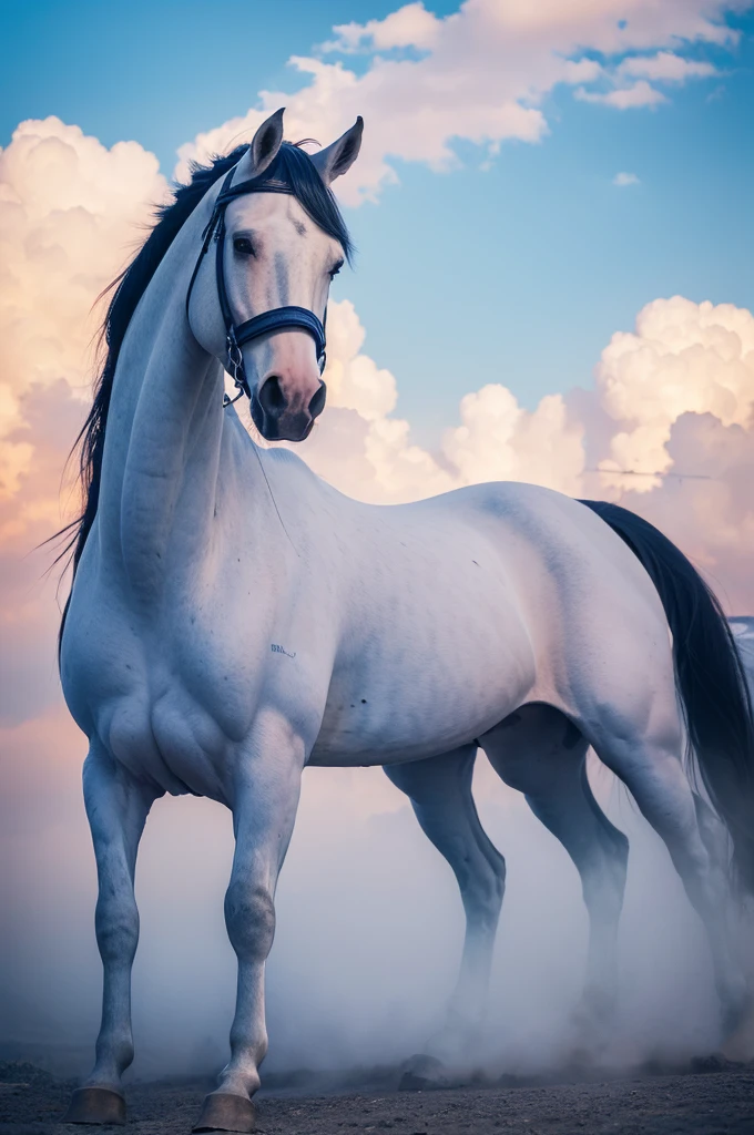 (masterpiece, 最high quality, high quality, High resolution:1.4), detailed,Soft indirect lighting, 4K,blue sky,Mongolia,White horse and ,Anime Style