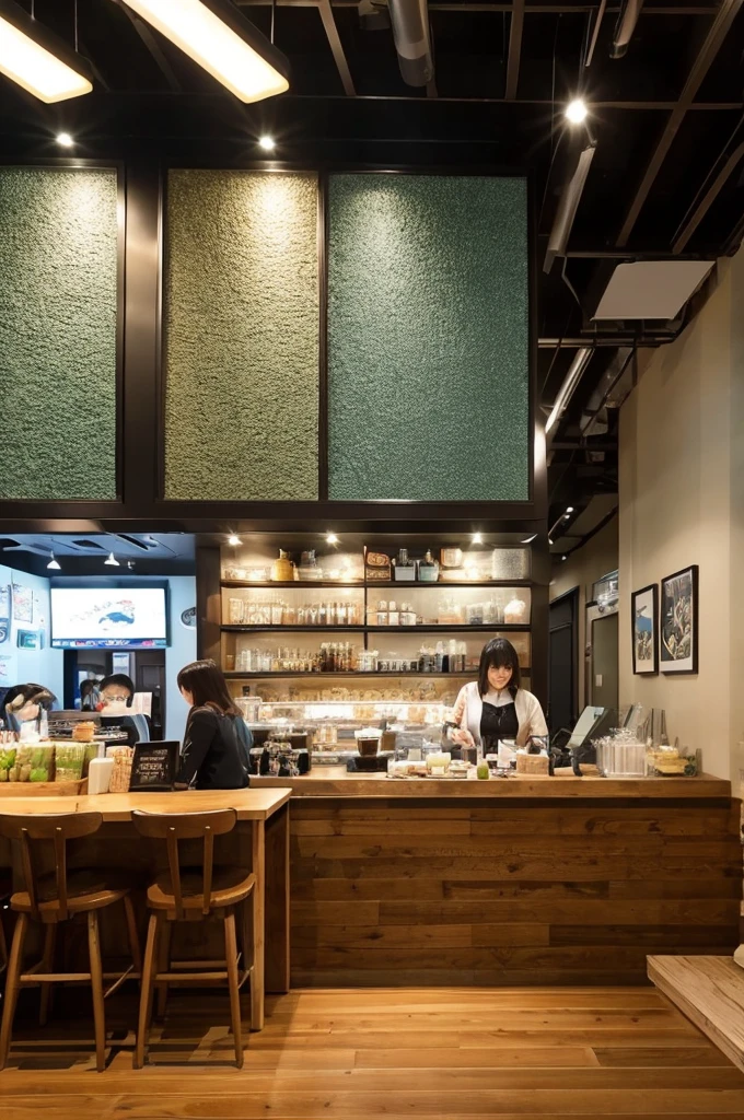 ((Highest quality)), ((masterpiece)), (detailed), Japanese,Inside the cafe,Beauty