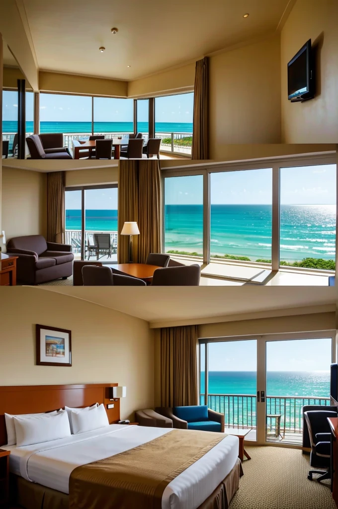 Hotel room high up with a sea view