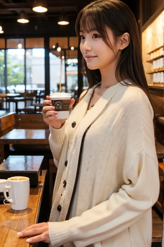 ((Highest quality)), ((masterpiece)), (detailed), Japanese,Inside the cafe,Beauty