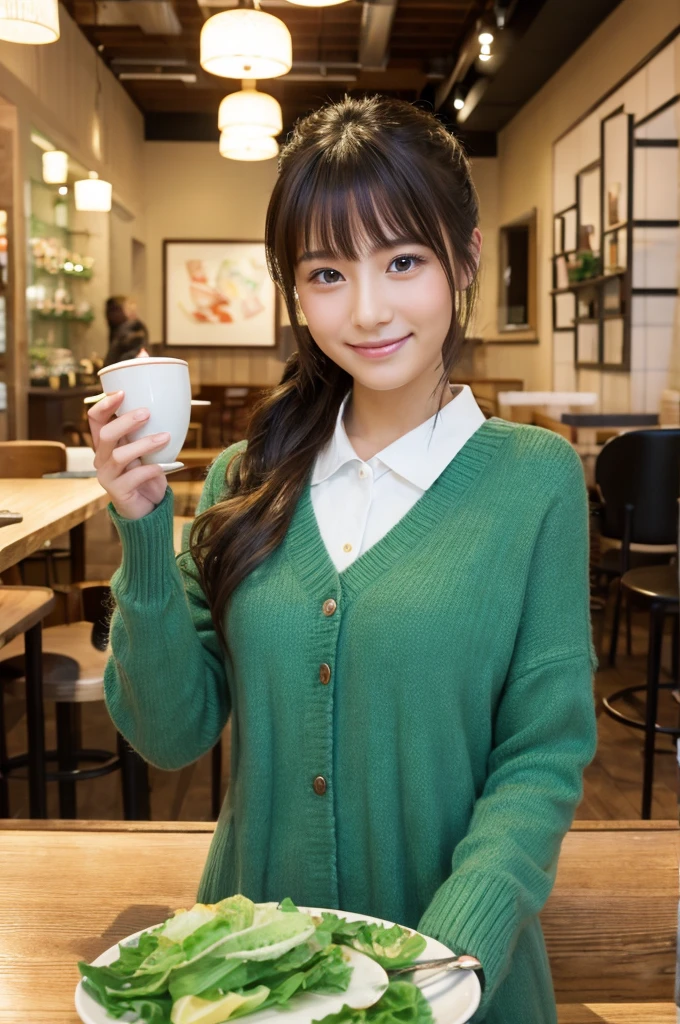 ((Highest quality)), ((masterpiece)), (detailed), Japanese,Inside the cafe,Beauty